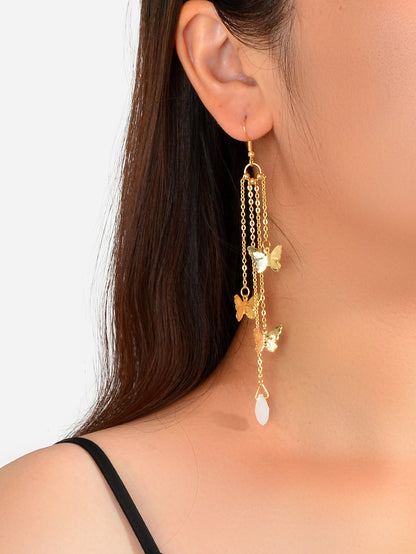 Multi-layer Chains Butterfly Earrings Drop Dangle Ear Hook Jewelry