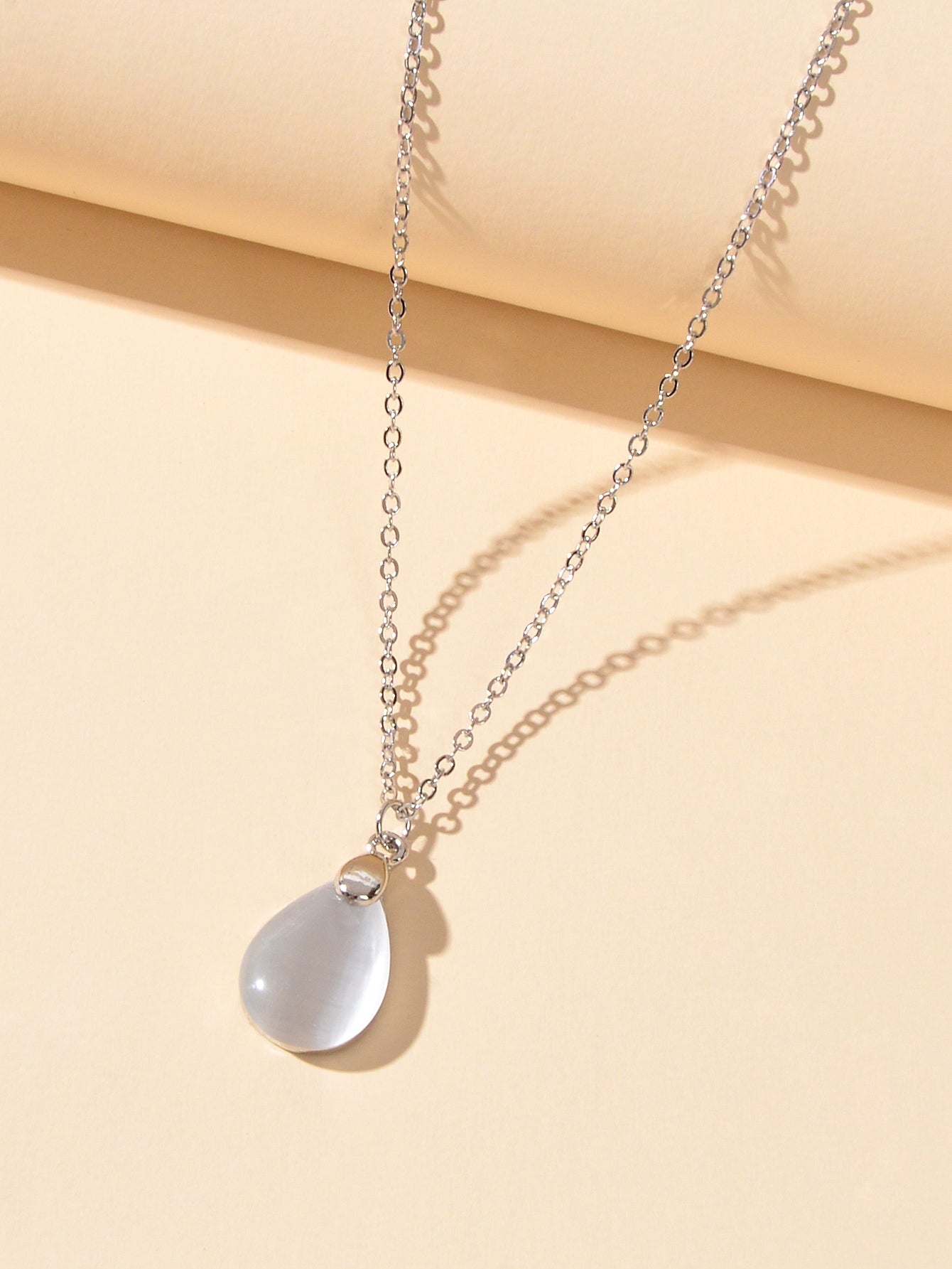 Textured Jewelry Silver Chain Opal Water Drop Charm Necklace Gift for