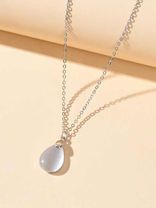 Textured Jewelry Silver Chain Opal Water Drop Charm Necklace Gift for