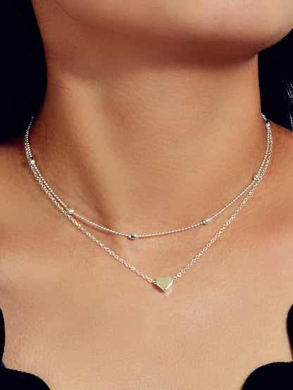 2 pcs Double layered Chain Heart Charm Necklace Fashion Women Gift