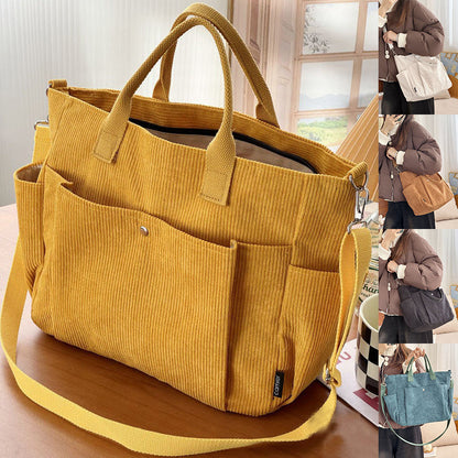 Thick Corduroy Shoulder Bags Simple All-match Commute Totes Student