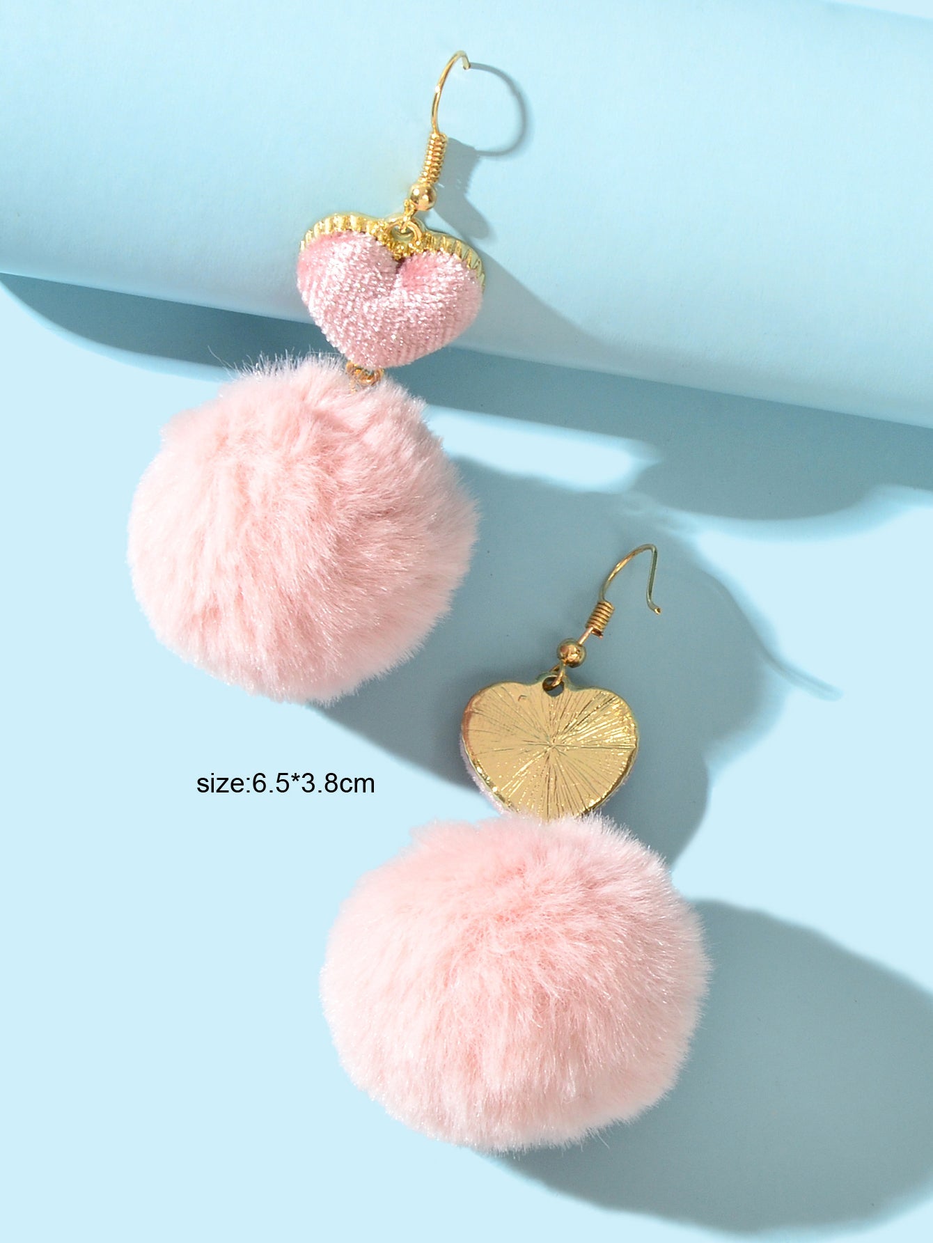 Faux Fur Fluffy Ball Handmade Soft Plush Pom Pom Heart Dangle Earrings