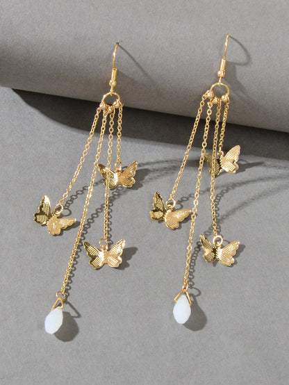 Multi-layer Chains Butterfly Earrings Drop Dangle Ear Hook Jewelry