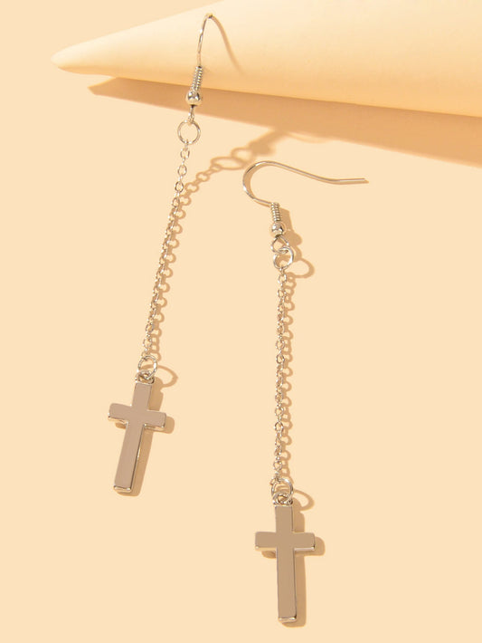 1 Pair Exquisite Long Tassel Cross Charm Earrings Fringe Chain Xmas