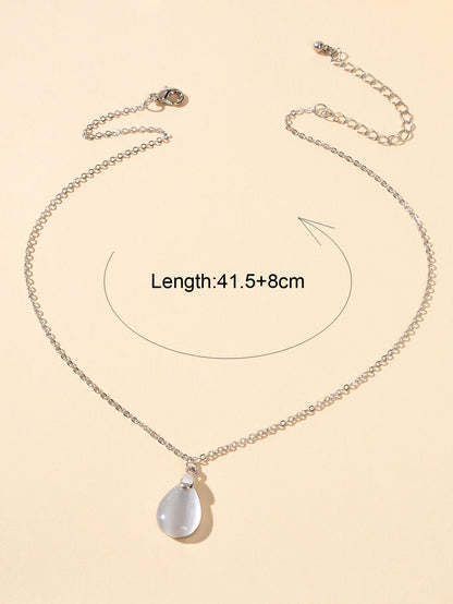 Textured Jewelry Silver Chain Opal Water Drop Charm Necklace Gift for