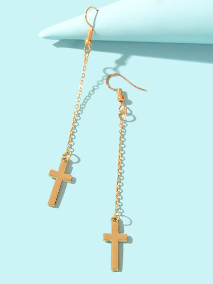 1 Pair Exquisite Long Tassel Cross Charm Earrings Fringe Chain Xmas