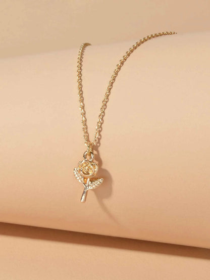 AU Stock Jewellery Gold Chain Rose Flower Charm Necklace Teens Women