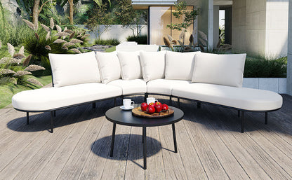 Patio Half- Moon Curved Outdoor Furniture Sofa Set with Coffee Table,