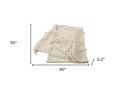 60" X 50" Blue Woven Cotton Throw Blanket with Fringe