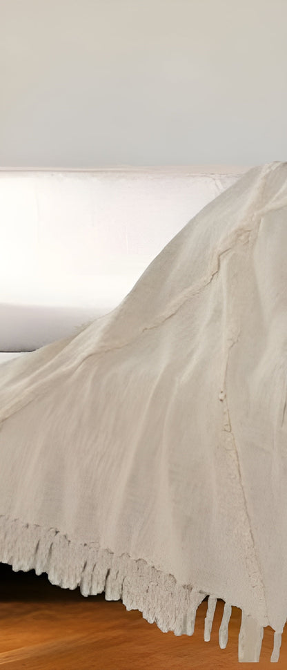 60" X 50" Blue Woven Cotton Throw Blanket with Fringe