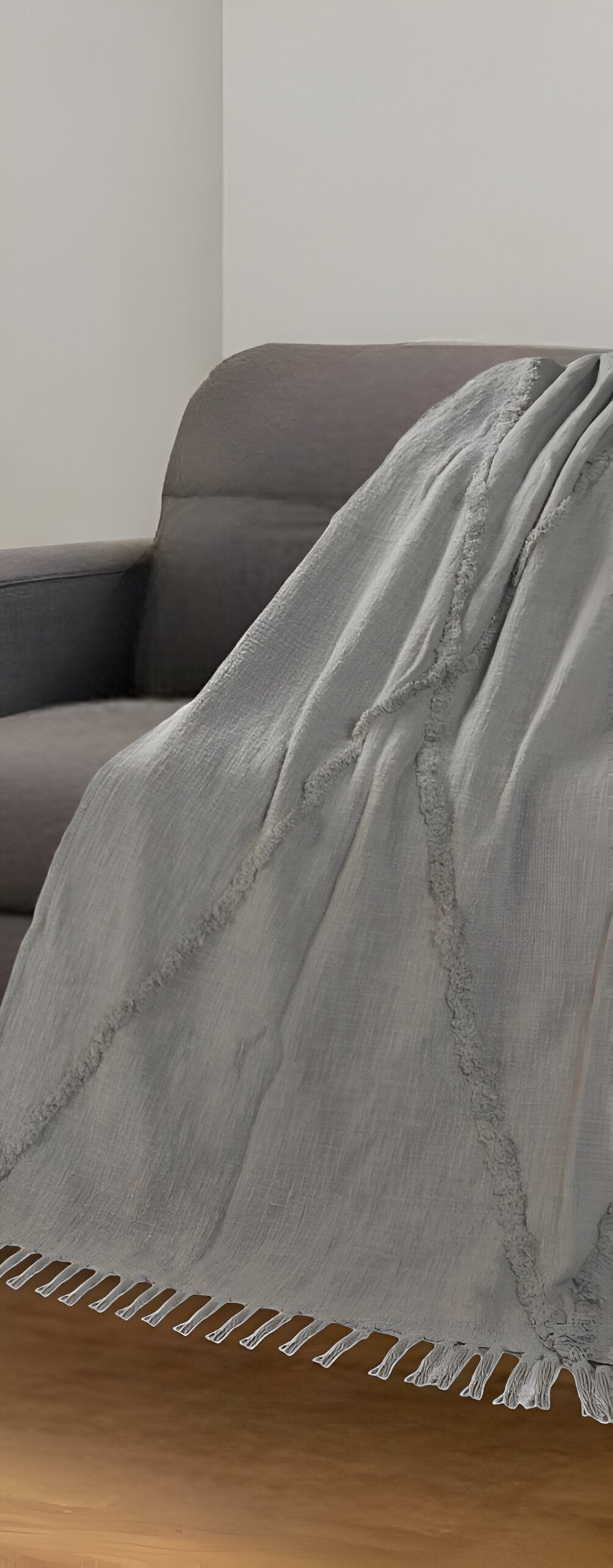 60" X 50" Blue Woven Cotton Throw Blanket with Fringe