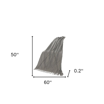 60" X 50" Blue Woven Cotton Throw Blanket with Fringe