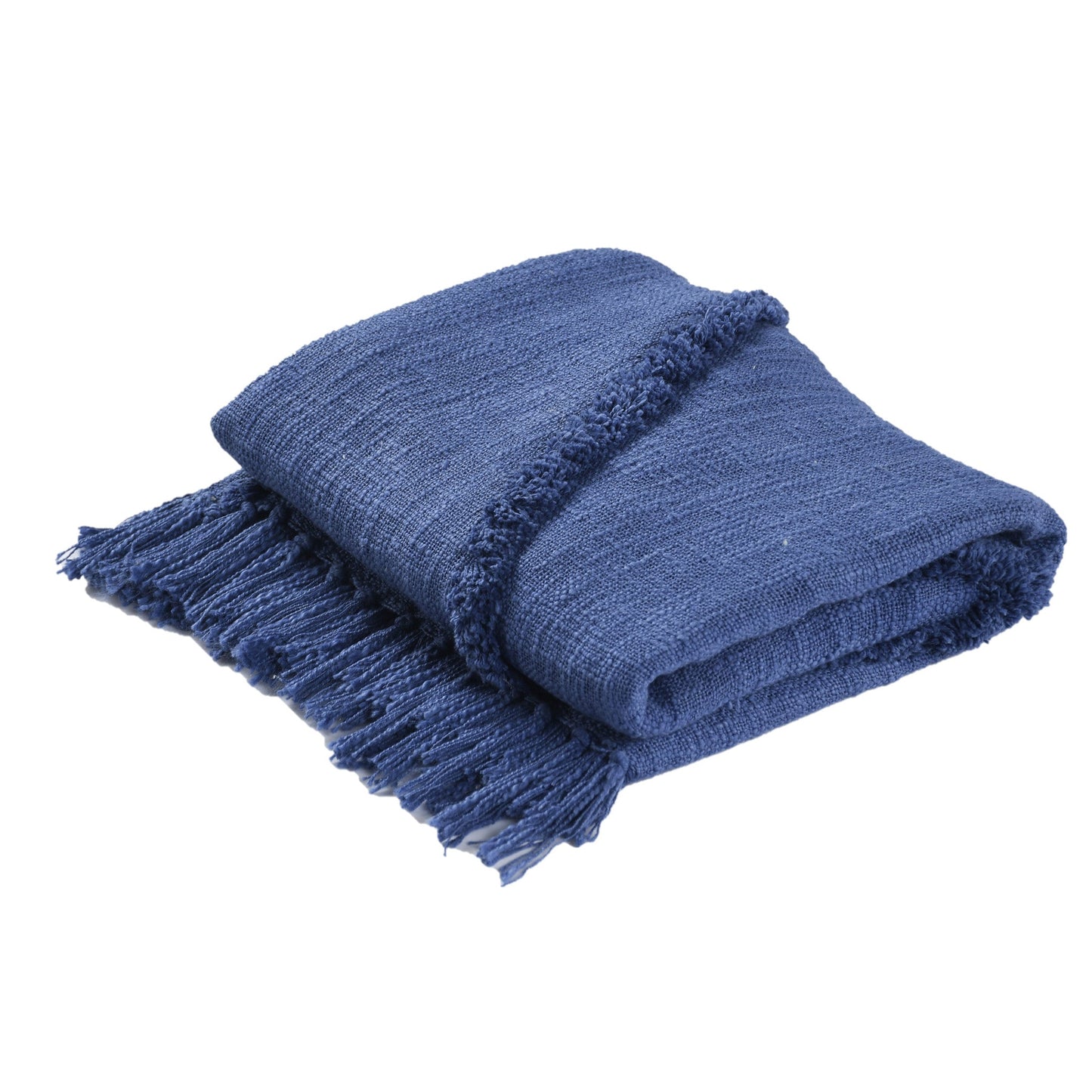 60" X 50" Blue Woven Cotton Throw Blanket with Fringe