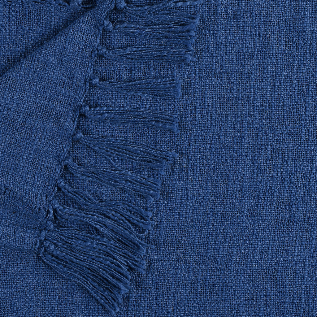 60" X 50" Blue Woven Cotton Throw Blanket with Fringe