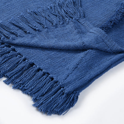 60" X 50" Blue Woven Cotton Throw Blanket with Fringe
