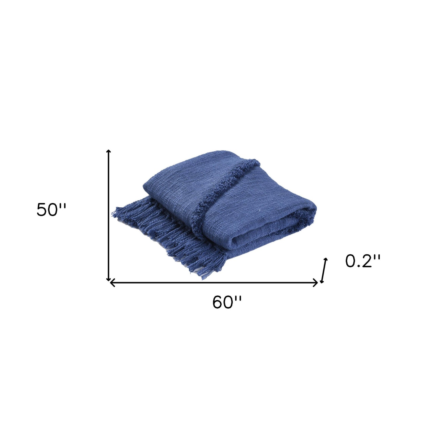 60" X 50" Blue Woven Cotton Throw Blanket with Fringe