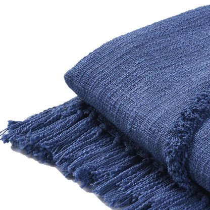 60" X 50" Blue Woven Cotton Throw Blanket with Fringe