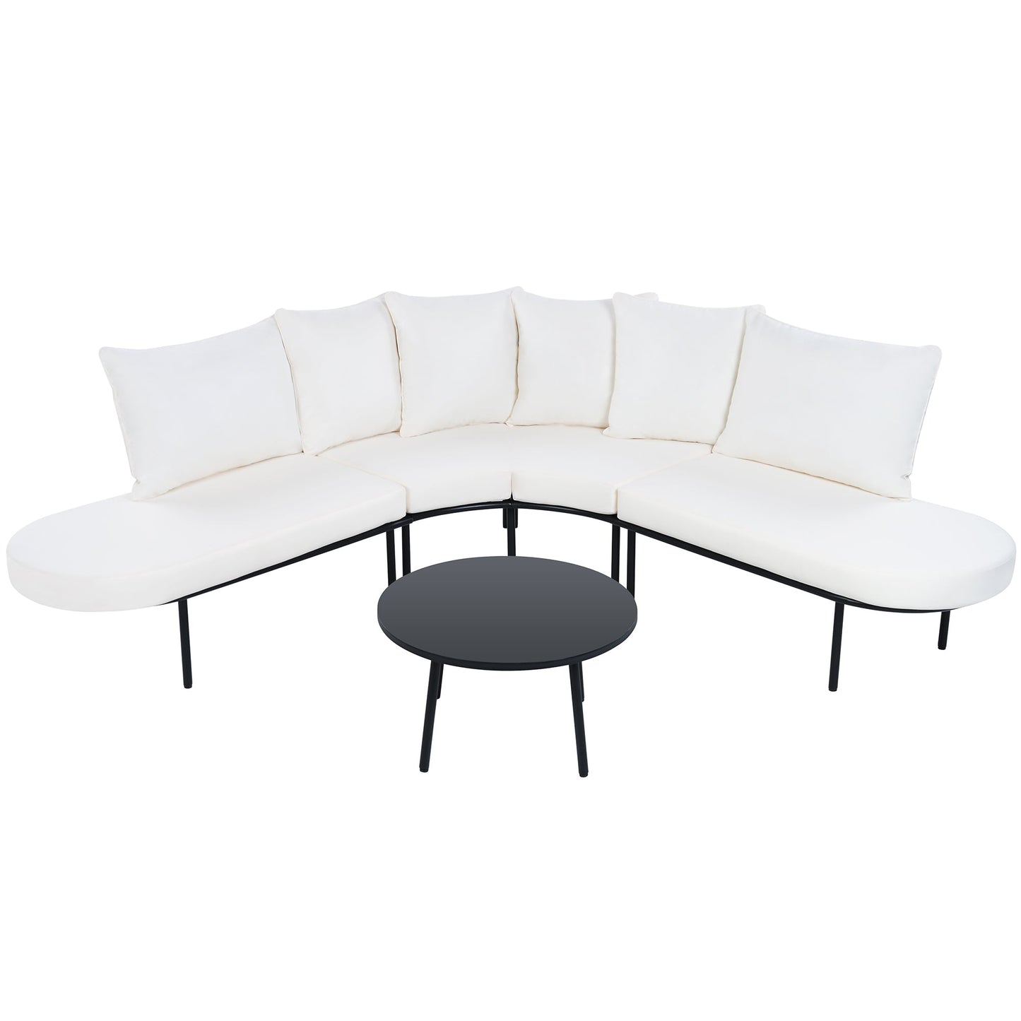 Patio Half- Moon Curved Outdoor Furniture Sofa Set with Coffee Table,