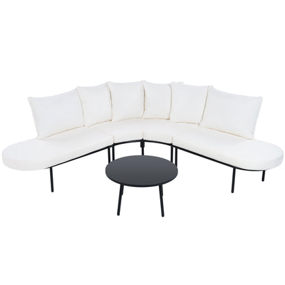 Patio Half- Moon Curved Outdoor Furniture Sofa Set with Coffee Table,