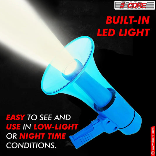 5Core Megaphone Bullhorn Speaker W Siren LED Light Adjustable Volume
