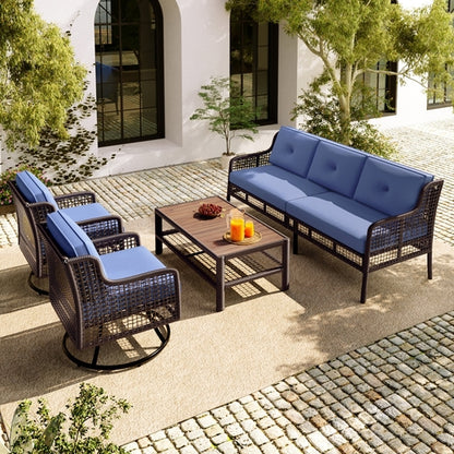 4 Pieces Patio Furniture Set with Swivel Chairs, Outdoor Wicker Sofas