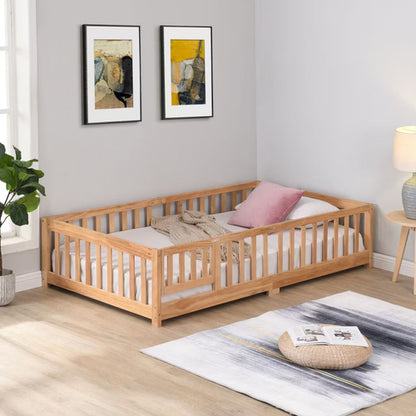 Twin Size Floor Bed With Door,Solid Wood Platform Bed Frame With