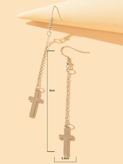 1 Pair Exquisite Long Tassel Cross Charm Earrings Fringe Chain Xmas