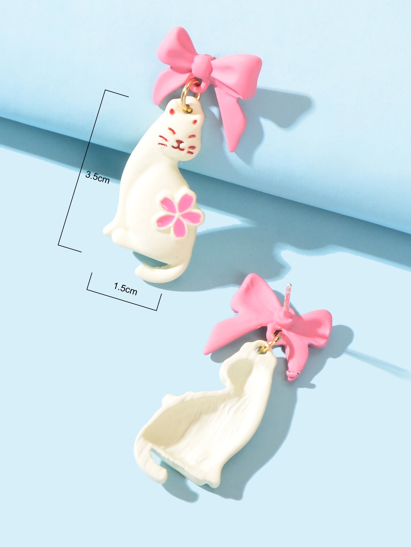 Handmade Cartoon Accessories Flower Bow-knot White Cat Piercing Stud