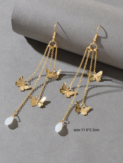 Multi-layer Chains Butterfly Earrings Drop Dangle Ear Hook Jewelry