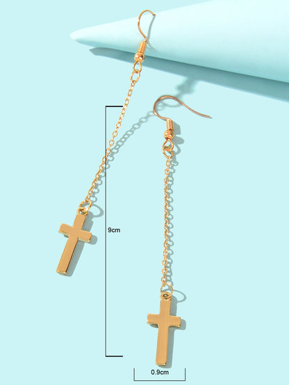 1 Pair Exquisite Long Tassel Cross Charm Earrings Fringe Chain Xmas