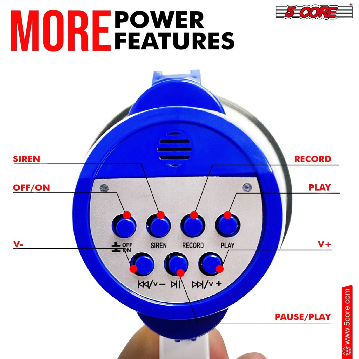 5Core Megaphone Bullhorn Speaker 30W Mini Bull Horn Battery Power