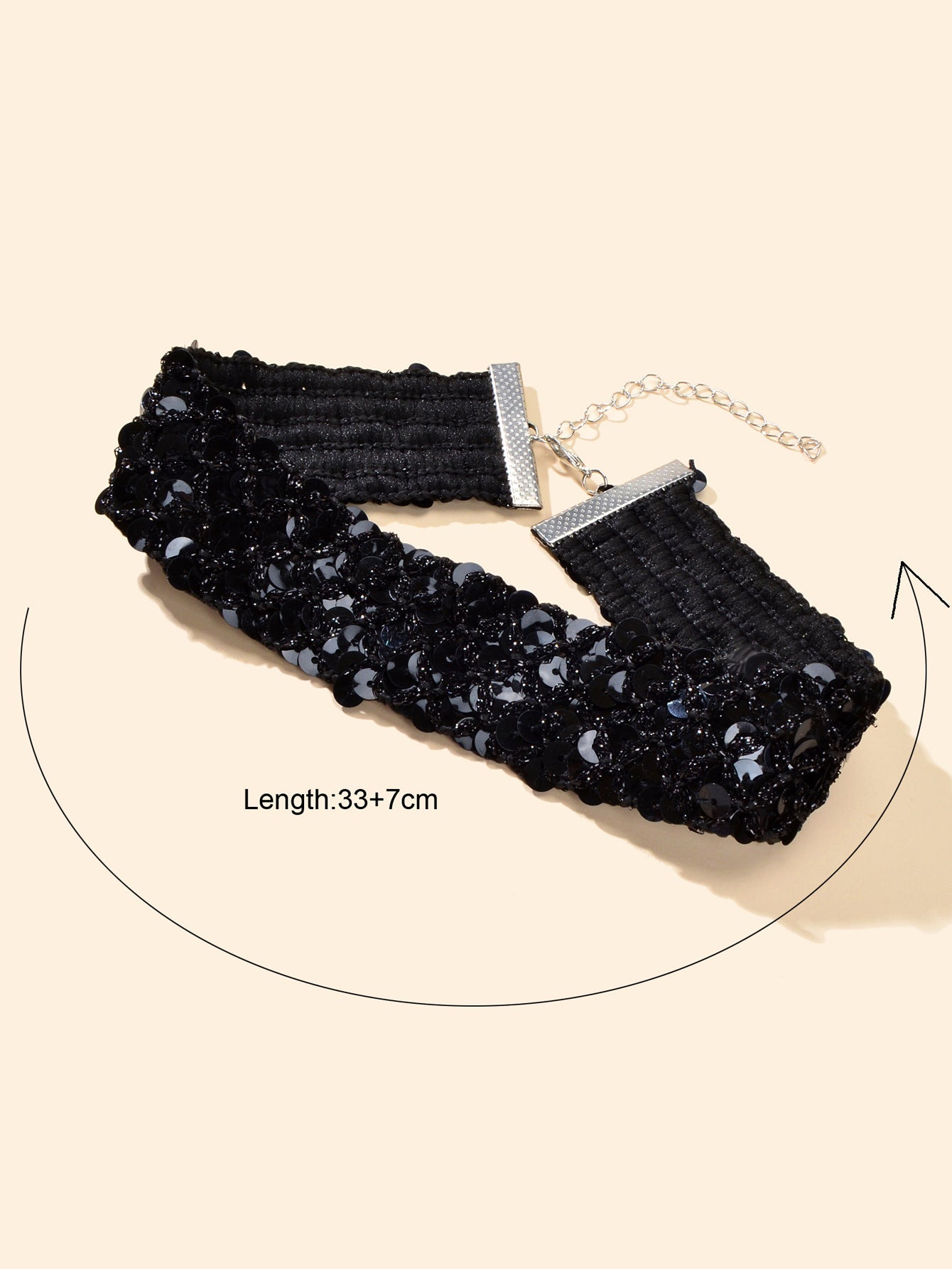Shinny Wide Black Silver Sequin Choker Necklace Short Collar Costume