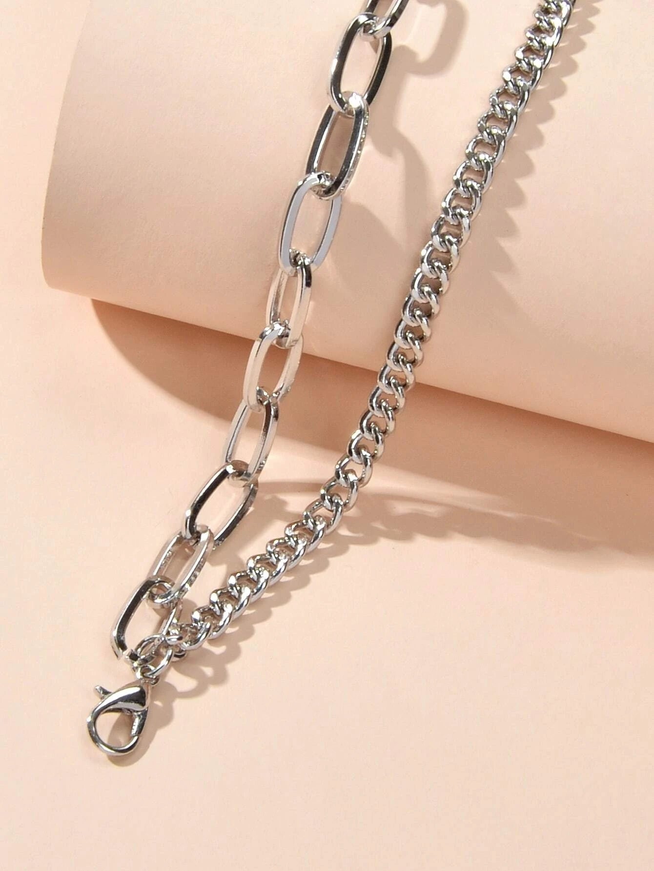 Double layer Silver Chunky Chain Bracelet Women Teens Punk Beach