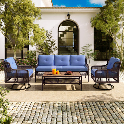 4 Pieces Patio Furniture Set with Swivel Chairs, Outdoor Wicker Sofas