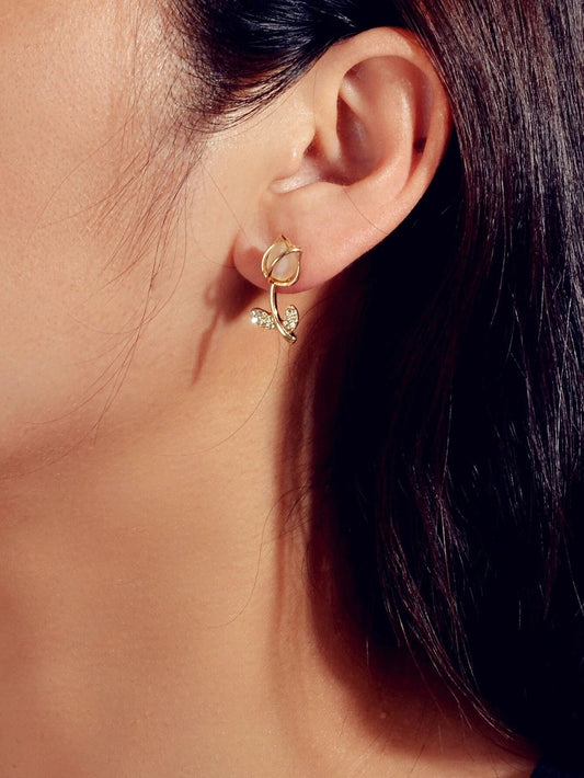 Gold Tone Fancy Gorgeous Crystal Stud Lovely Floral Earrings Party