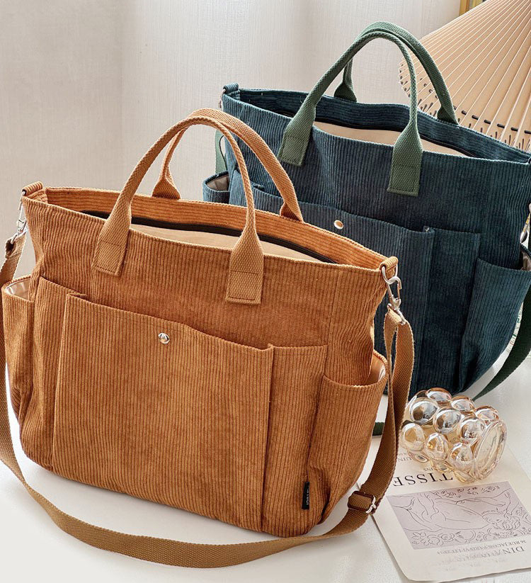 Thick Corduroy Shoulder Bags Simple All-match Commute Totes Student