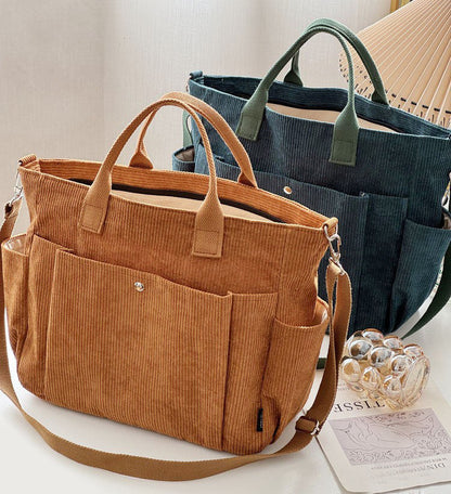 Thick Corduroy Shoulder Bags Simple All-match Commute Totes Student