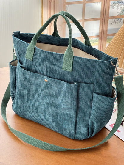 Thick Corduroy Shoulder Bags Simple All-match Commute Totes Student