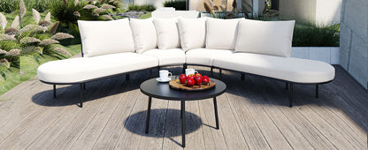 Patio Half- Moon Curved Outdoor Furniture Sofa Set with Coffee Table,