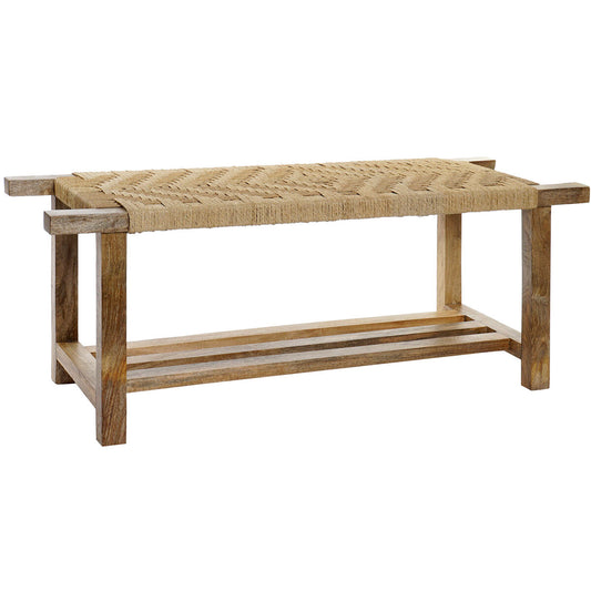 Bench DKD Home Decor Natural Wood Rope Mango wood