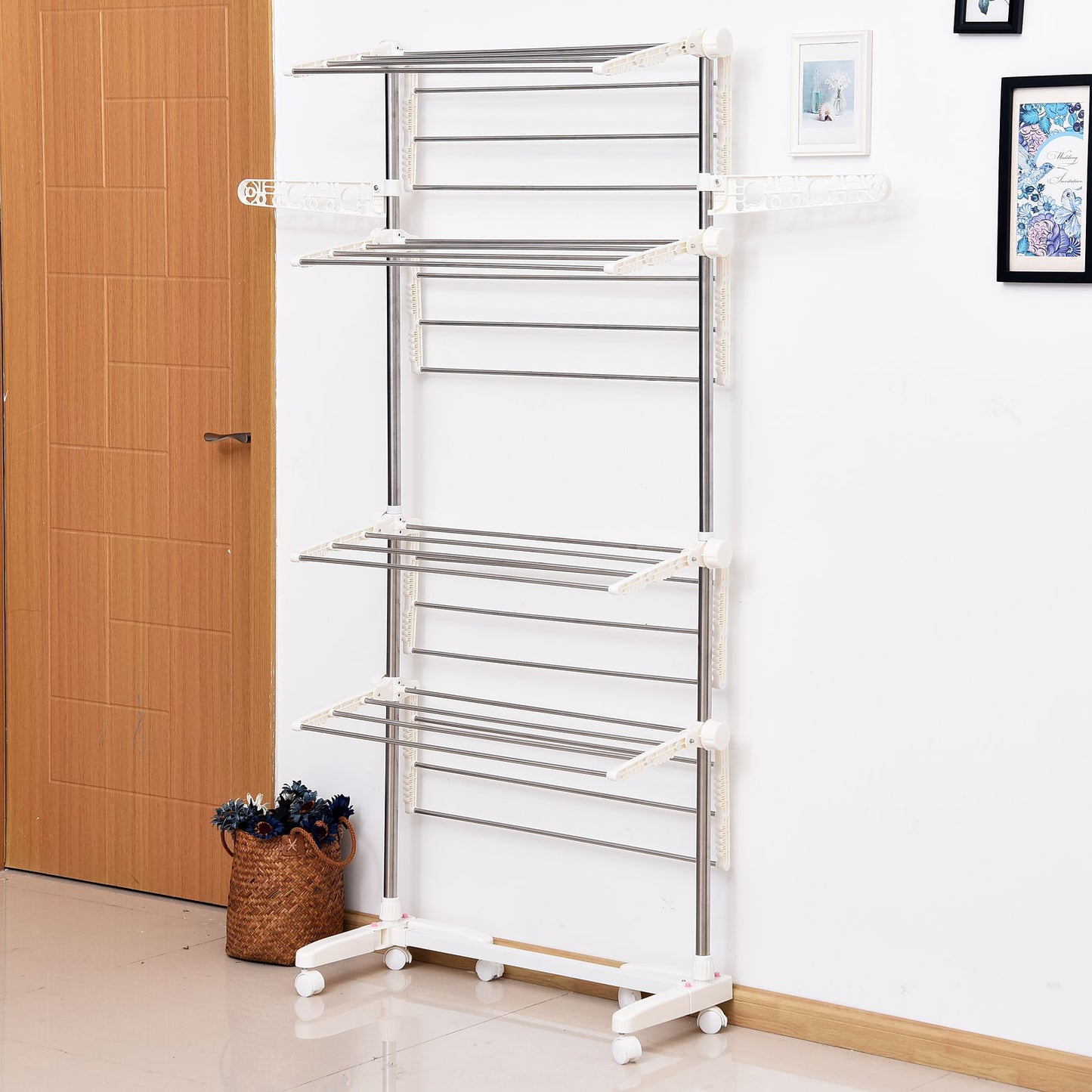 HOMCOM 4 Layers Folding Clothes Hanger Stand Dryer Storage Towel Rack