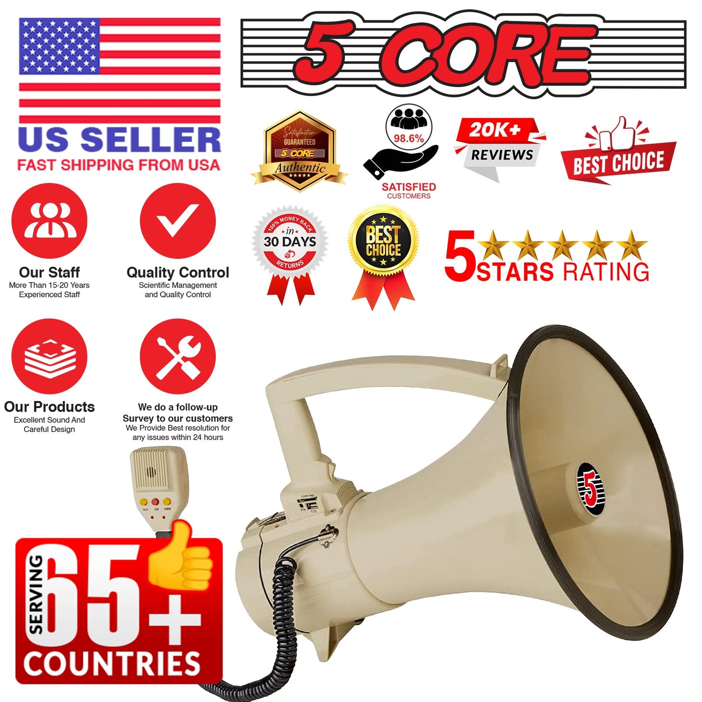 5Core Megaphone Bullhorn Speaker 100W Bull Horn Cheer Megafono 2000