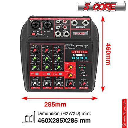 5 Core Audio Mixer 4 Channel DJ Equipment with Bluetooth USB Sound