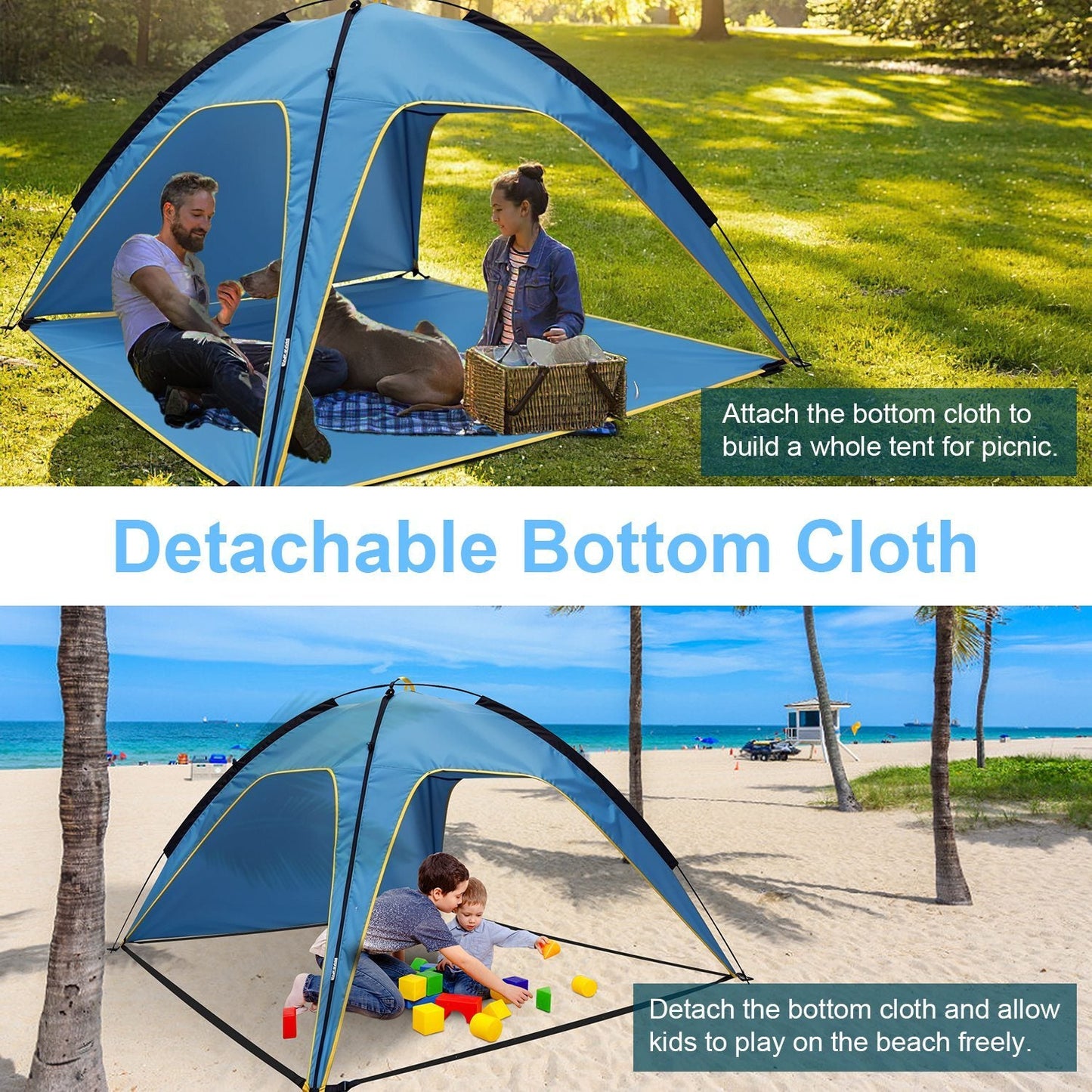 1Pc 4-6 Person Beach Tent Canopy  With 3 Door Openings Carry Bag UPF50