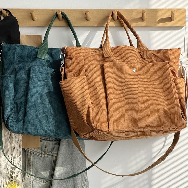 Thick Corduroy Shoulder Bags Simple All-match Commute Totes Student