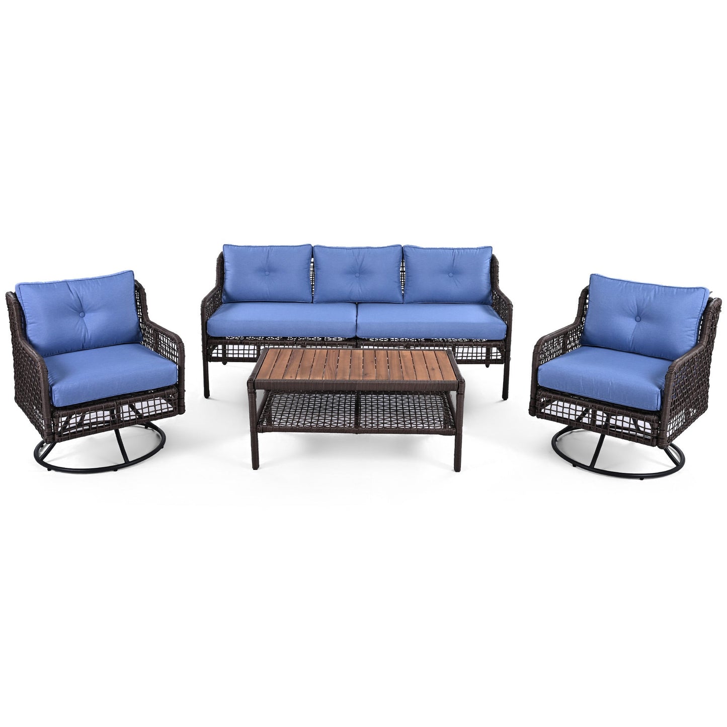 4 Pieces Patio Furniture Set with Swivel Chairs, Outdoor Wicker Sofas
