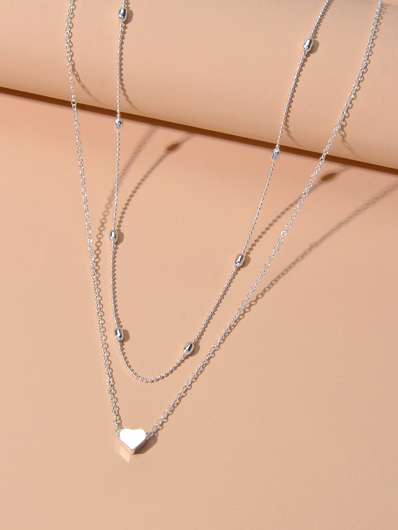 2 pcs Double layered Chain Heart Charm Necklace Fashion Women Gift