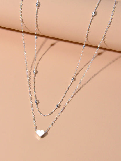 2 pcs Double layered Chain Heart Charm Necklace Fashion Women Gift