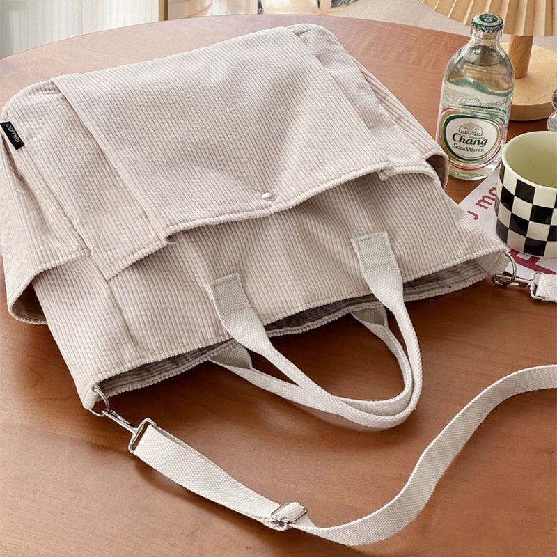 Thick Corduroy Shoulder Bags Simple All-match Commute Totes Student