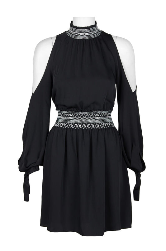 Laundry High Neck Cold Shoulder Long Sleeve Bodycon Keyhole Back